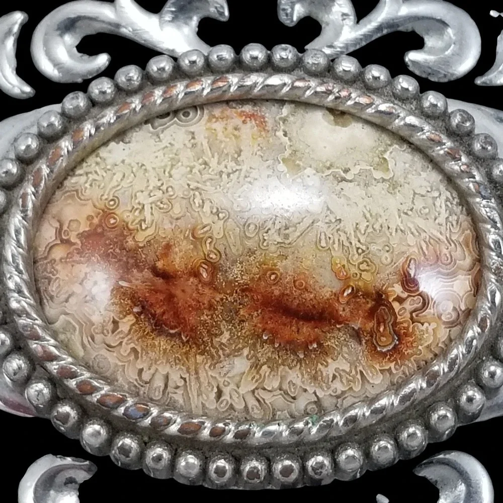 Western‎ Native American Style Oval Belt Buckle with Agate Stone Silver Tone